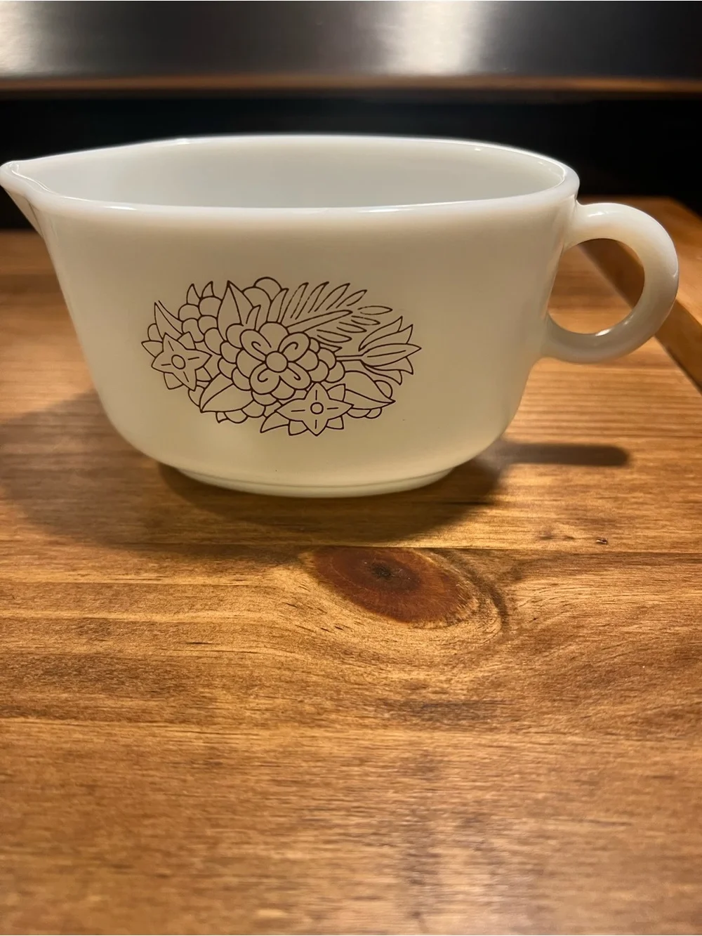 Vintage Pyrex Gravy Boat with Woodland pattern